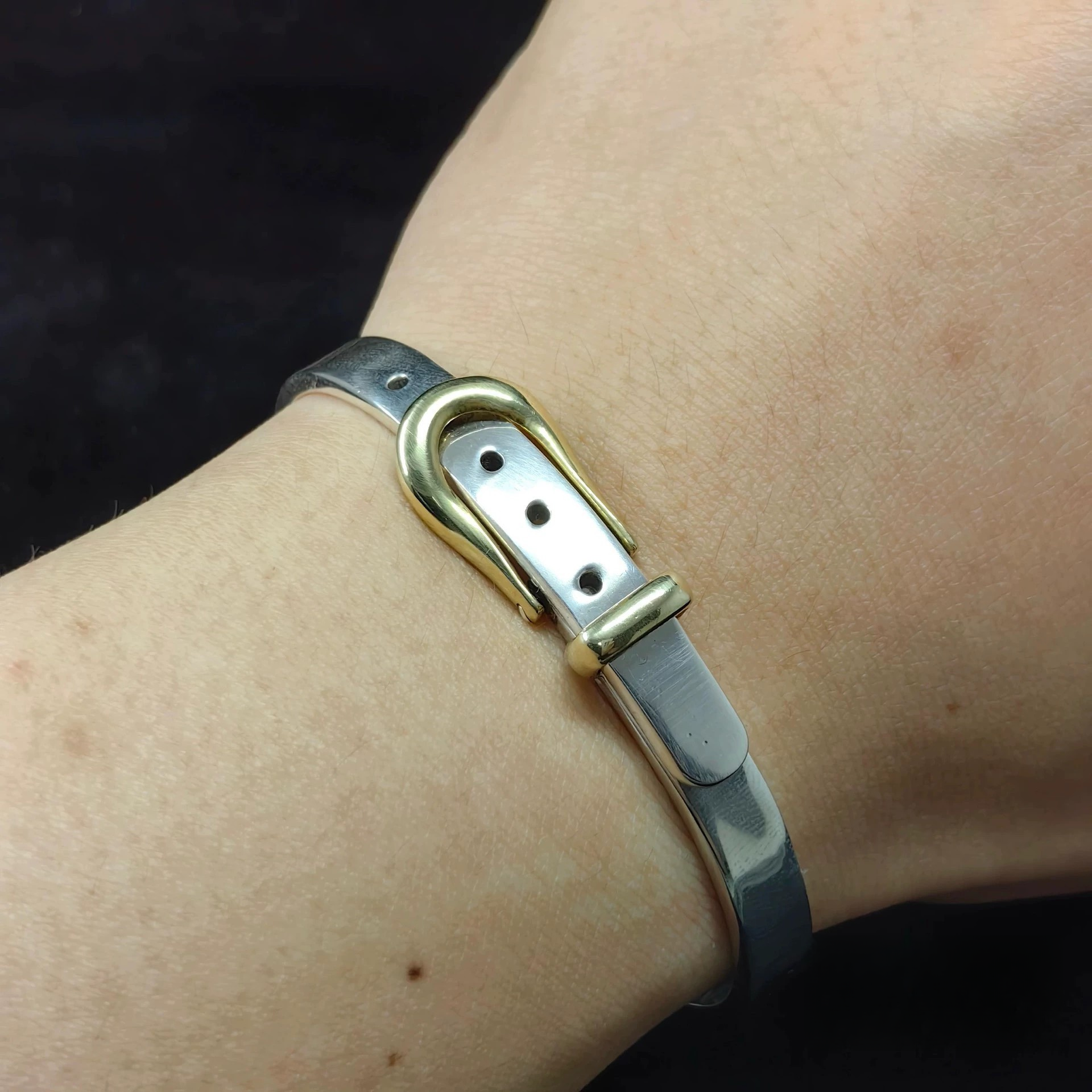 Sterling Silver Belt Buckle Bangle Bracelet