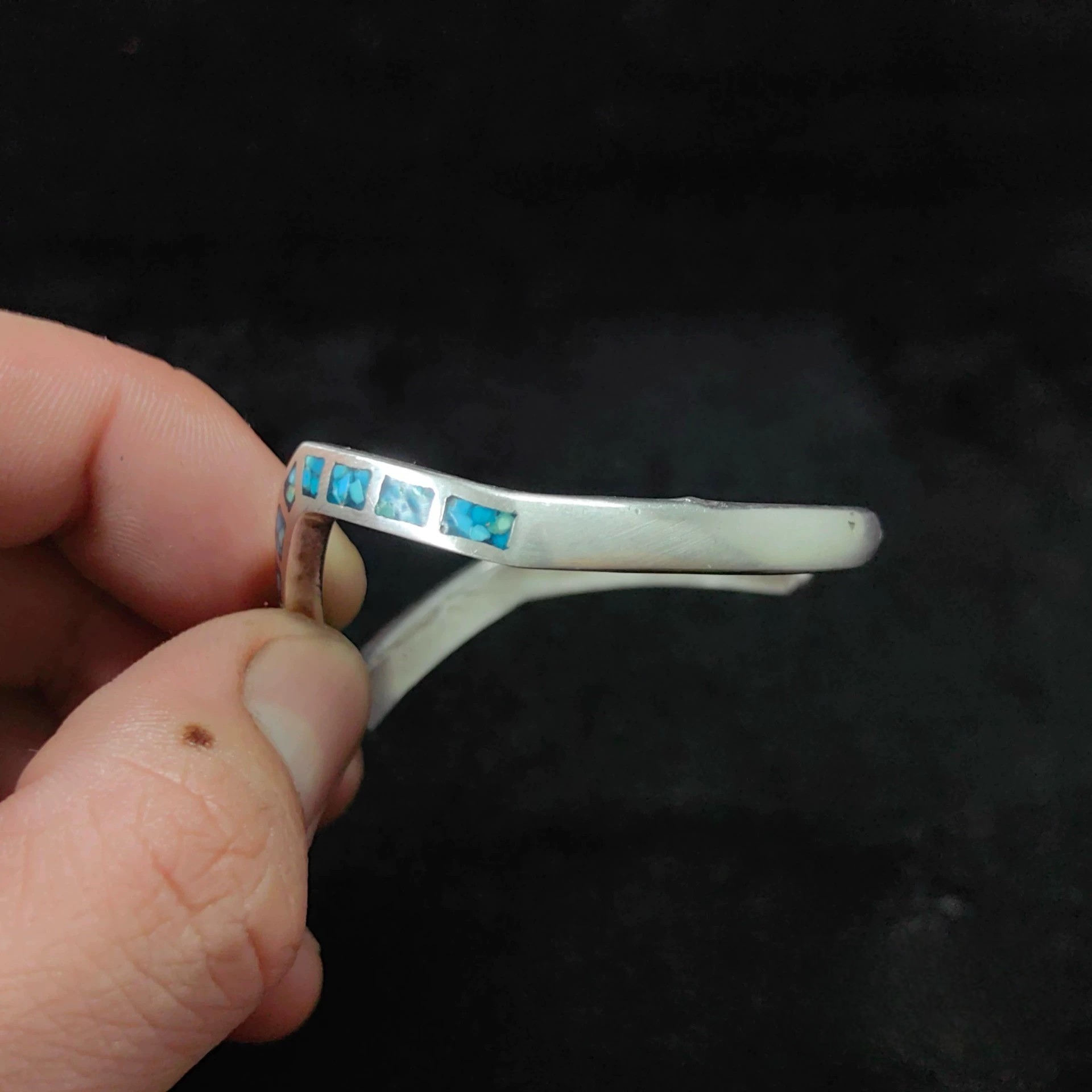 Chevron Turquoise Inlay Sterling Silver Cuff Bracelet – V-Shaped Modern Southwestern Bangle for Women