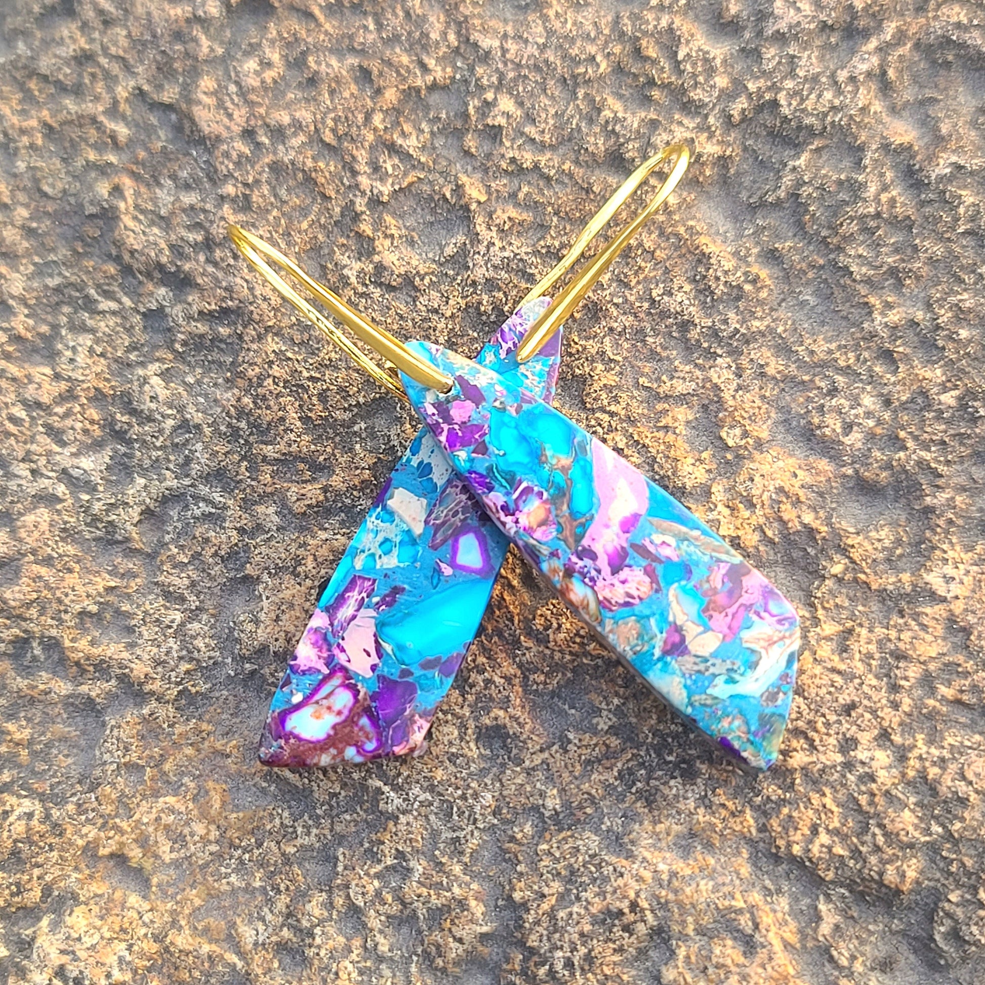 Handmade Electric Blue & Amethyst Mosaic Resin Earrings