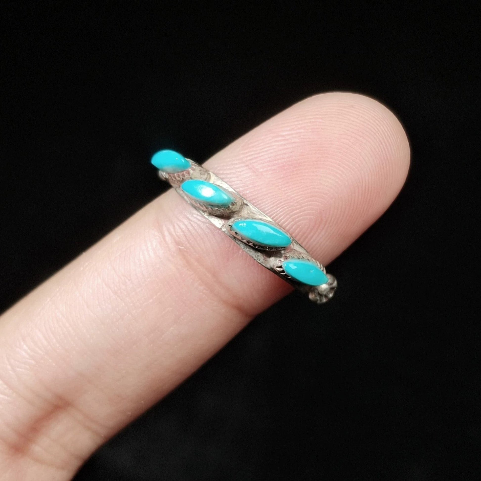 Vintage Triple Turquoise Sterling Silver Ring – Southwestern Handmade Stackable Band