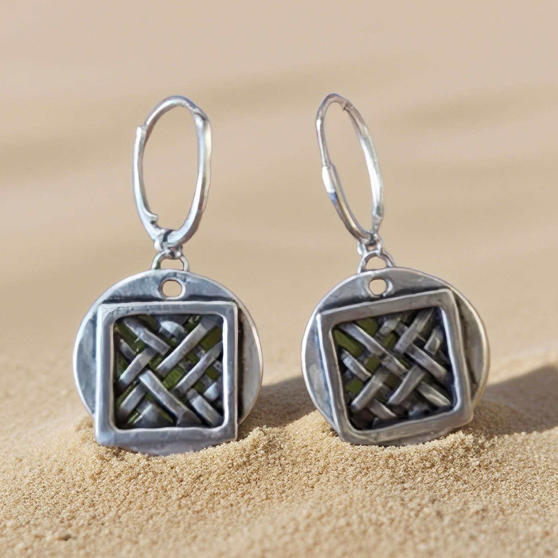 Sterling Silver Woven Pattern Hoop Earrings with Modern Design