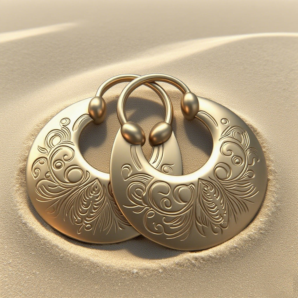 Boho Vintage Gold Engraved Hoop Earrings – Ethnic Statement Jewelry for Women