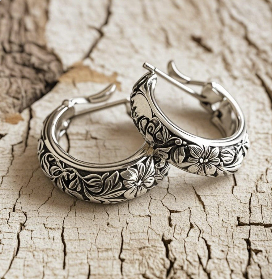 Vintage Floral Hoop Earrings