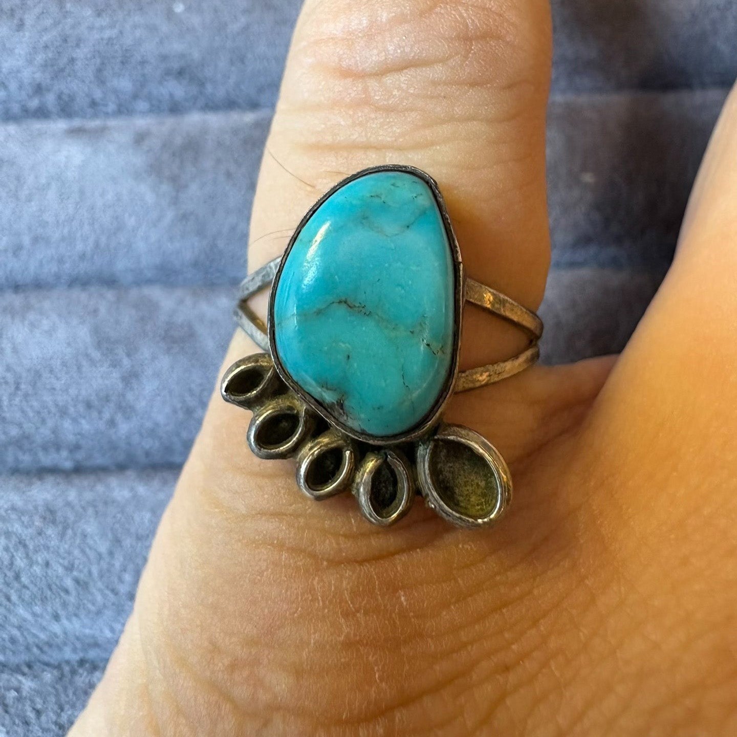 Vintage Turquoise Sterling Silver Ring – Unique Handmade Fan Design
