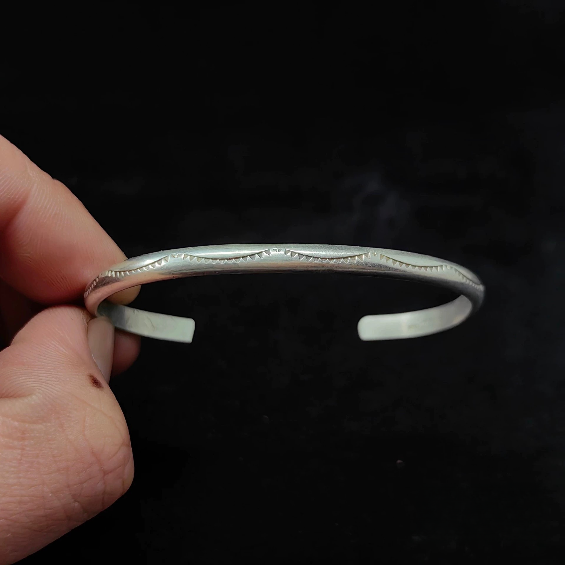 Sterling Silver Textured Edge Cuff Bracelet – Handcrafted Minimalist Open Bangle for Men and Women