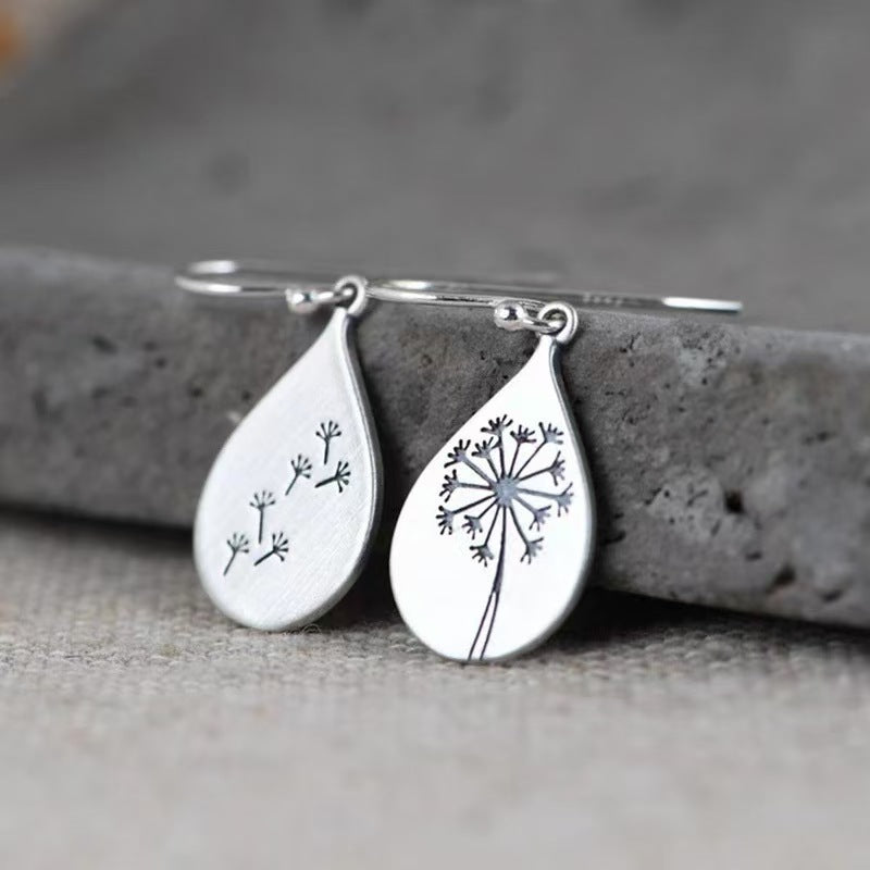 925 silver carved dandelion earrings for women gift