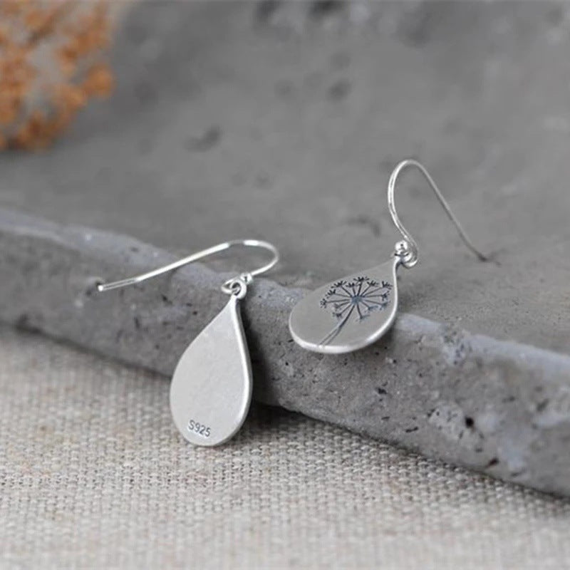 925 silver carved dandelion earrings for women gift