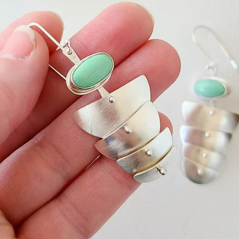 925 silver geometric inlaid turquoise women's earrings