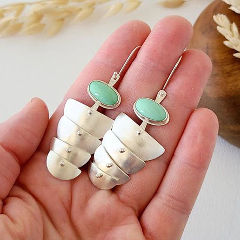 925 silver geometric inlaid turquoise women's earrings