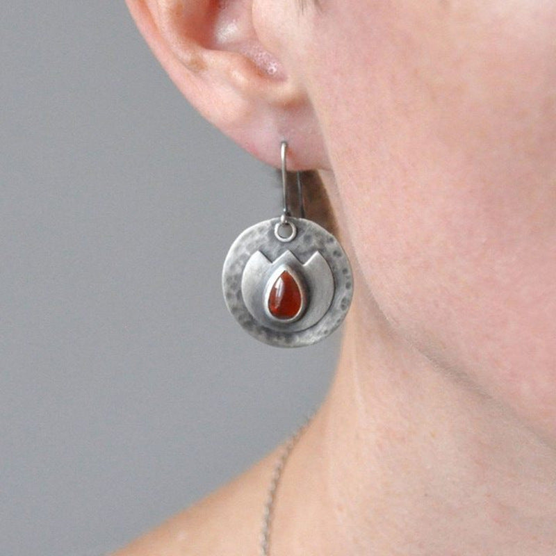 925 silver inlaid ruby vintage pendant earrings