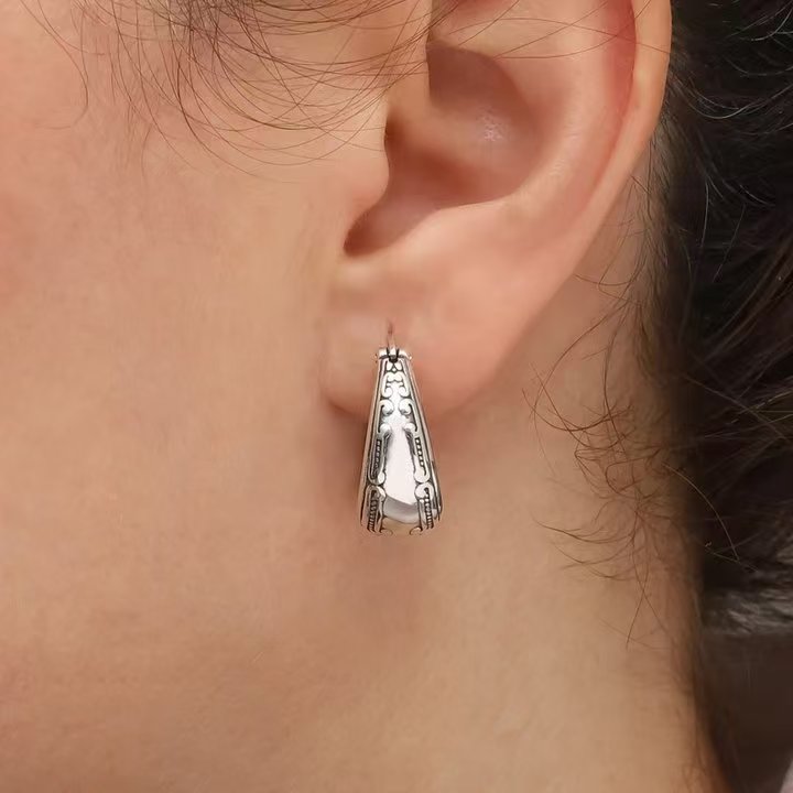 925 Silver Engraved Flower Earrings for Women