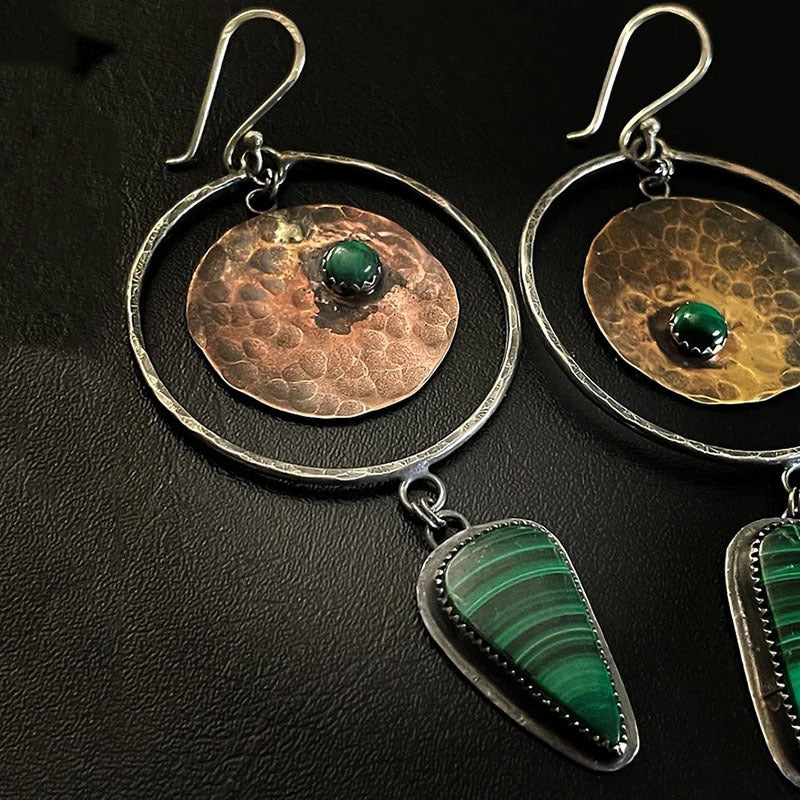 Handcrafted and inlaid malachite pendant earrings for women