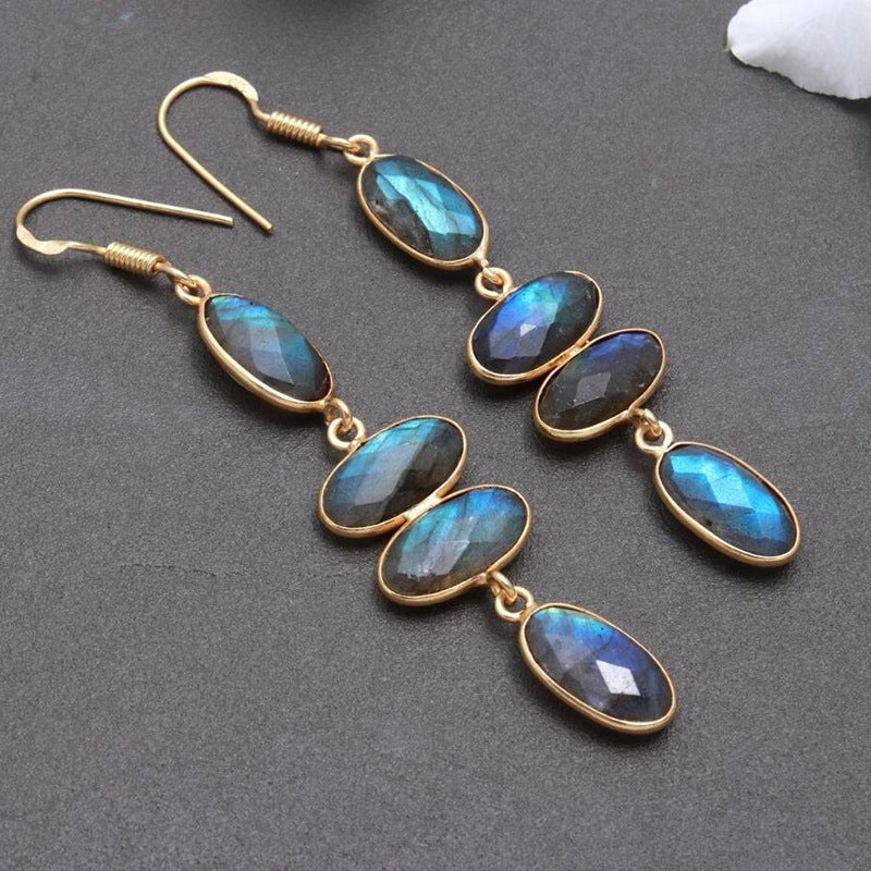 Handcrafted Labradorite Long Drop Earrings