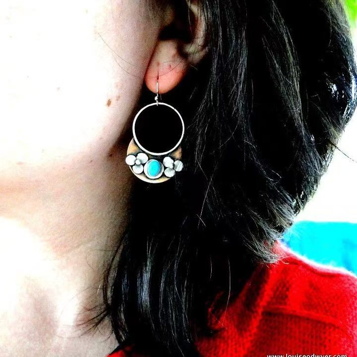 Handcrafted 925 sterling silver round earrings with turquoise
