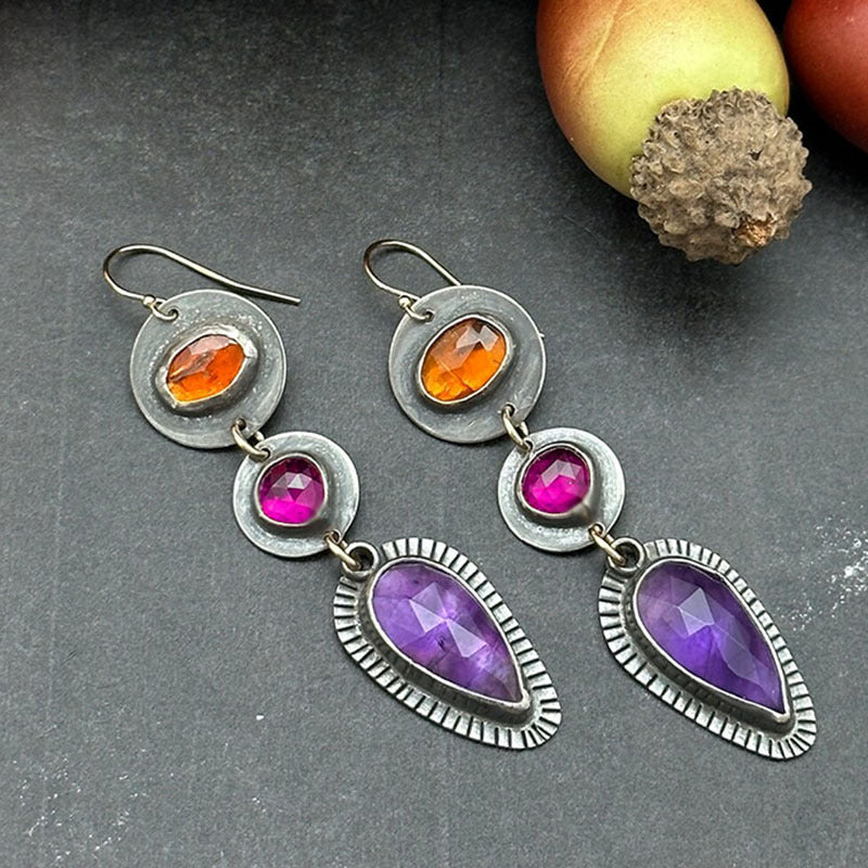 Women's earrings with natural gemstone pendant
