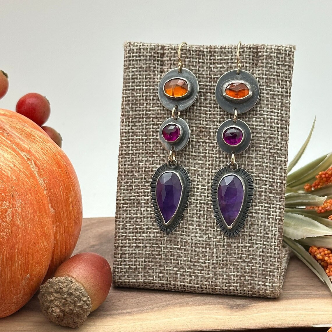 Women's earrings with natural gemstone pendant