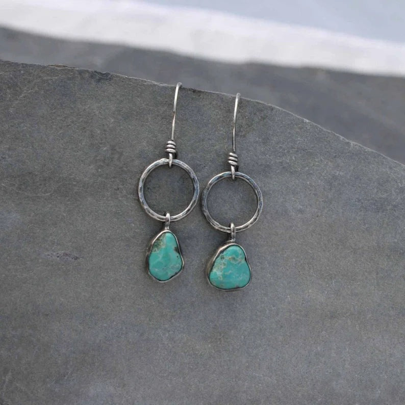 Handmade 925 silver inlaid turquoise drop earrings