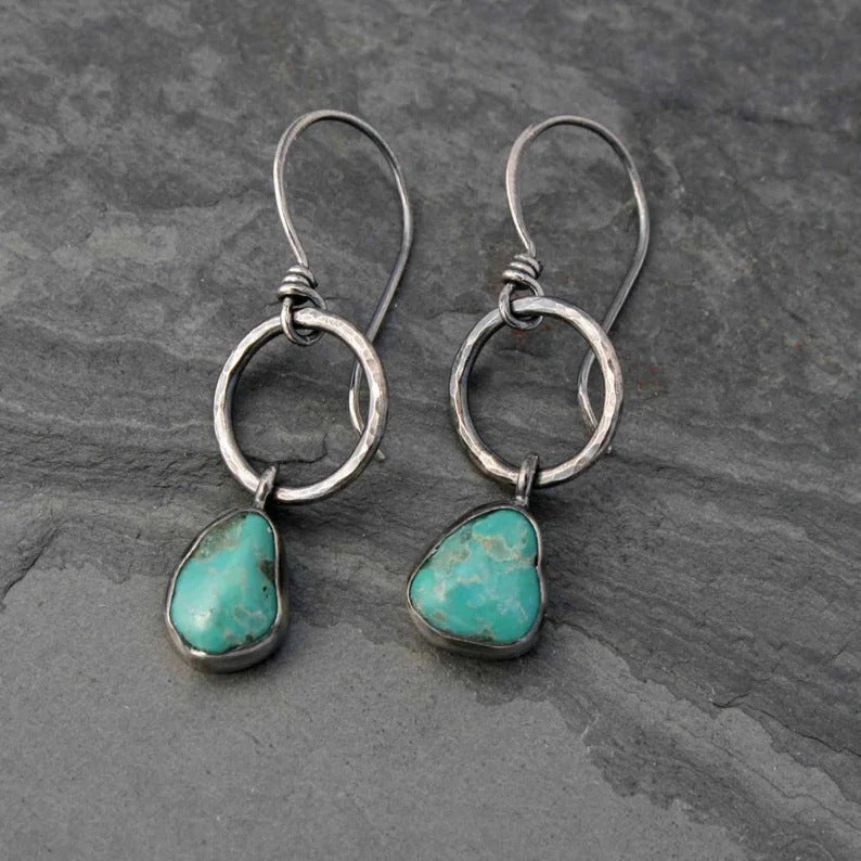 Handmade 925 silver inlaid turquoise drop earrings