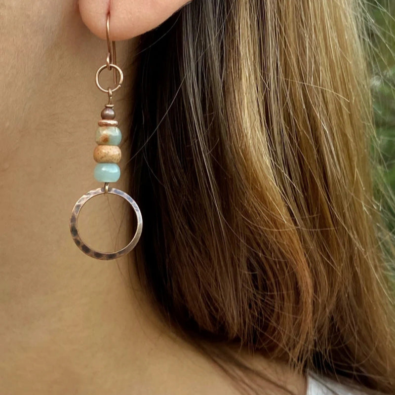 Bohemian Hoop Natural Stone Drop Earrings