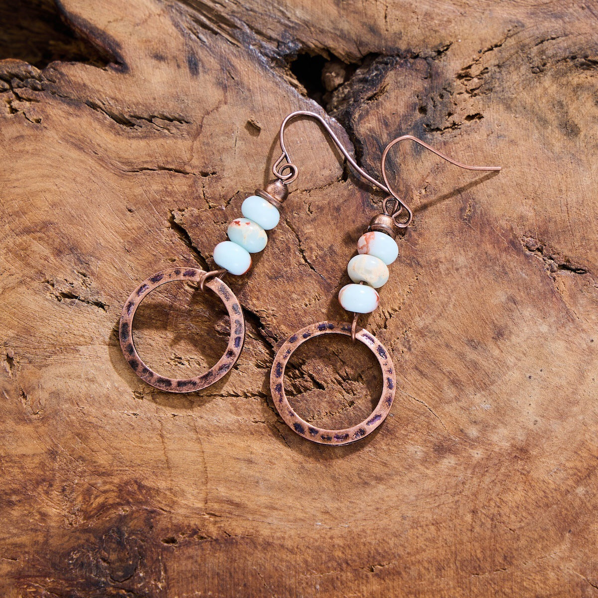 Bohemian Hoop Natural Stone Drop Earrings