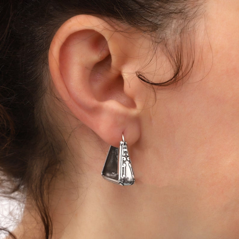 925 silver hand-carved triangle earrings