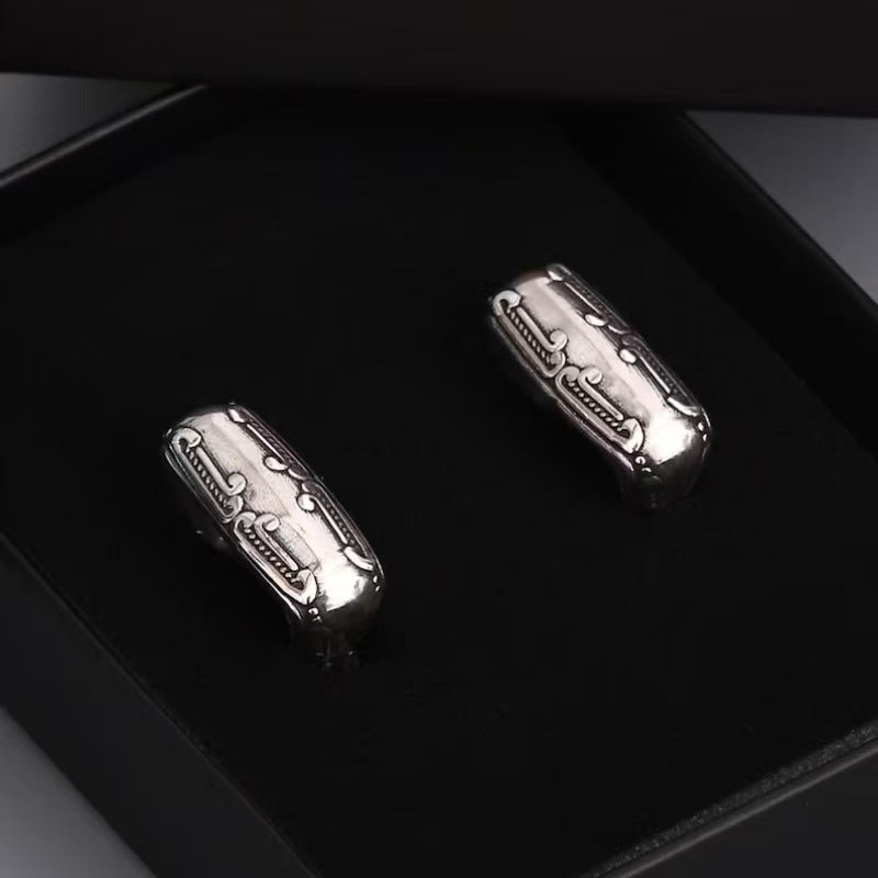 925 silver hand-carved triangle earrings