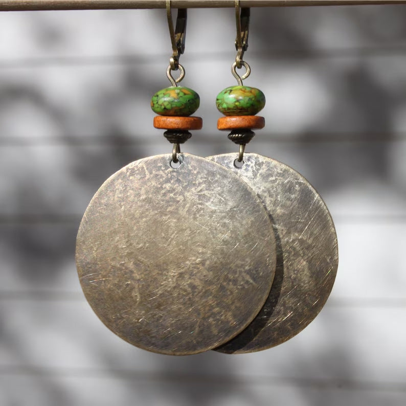 Handmade distressed large disc earrings