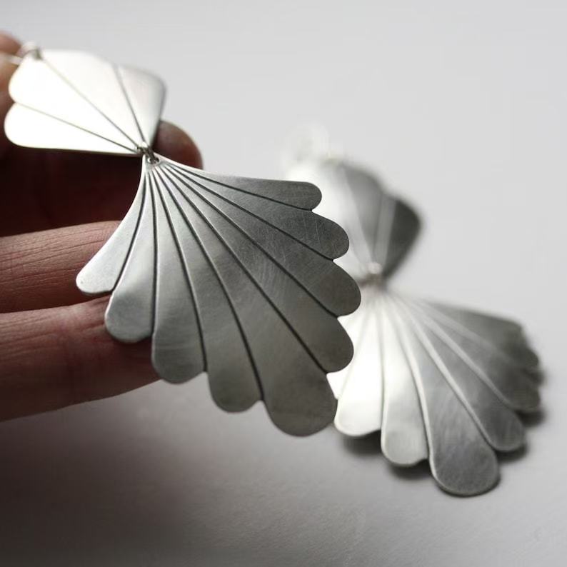 Bohemian Vintage 925 Silver Leaf Pendant Earrings