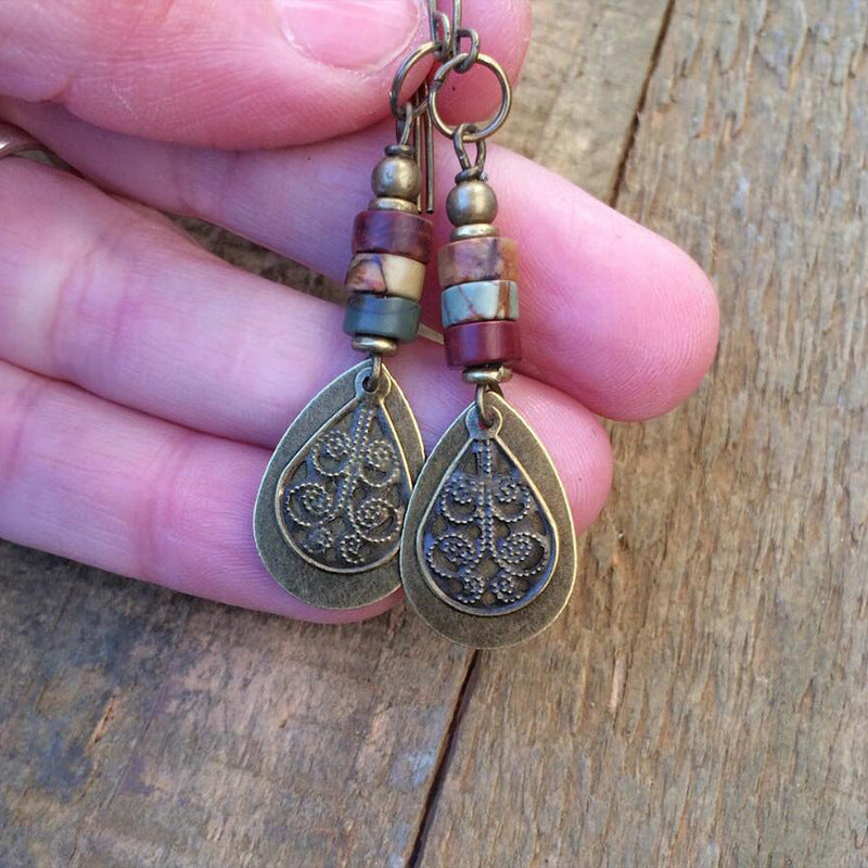 Bohemian bronze carved pendant earrings