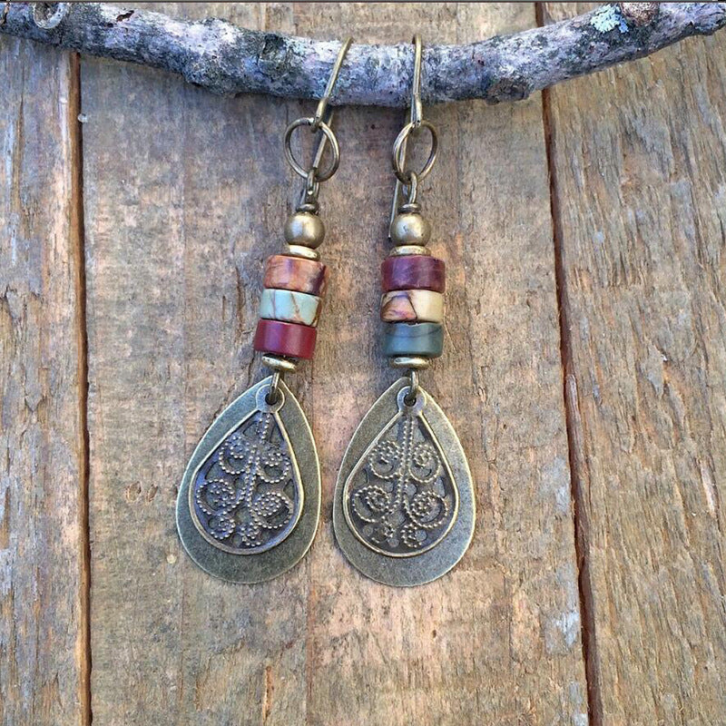 Bohemian bronze carved pendant earrings