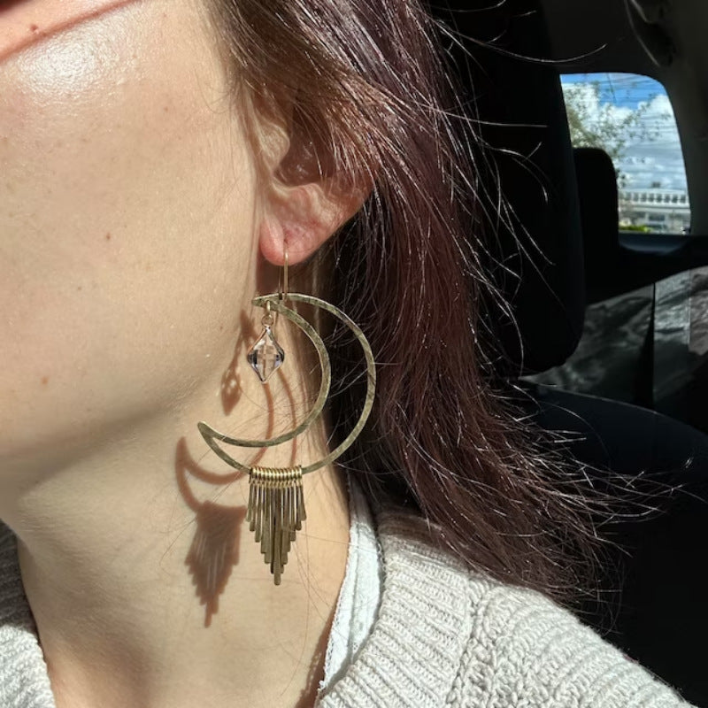 Moon crystal pendant earrings for women