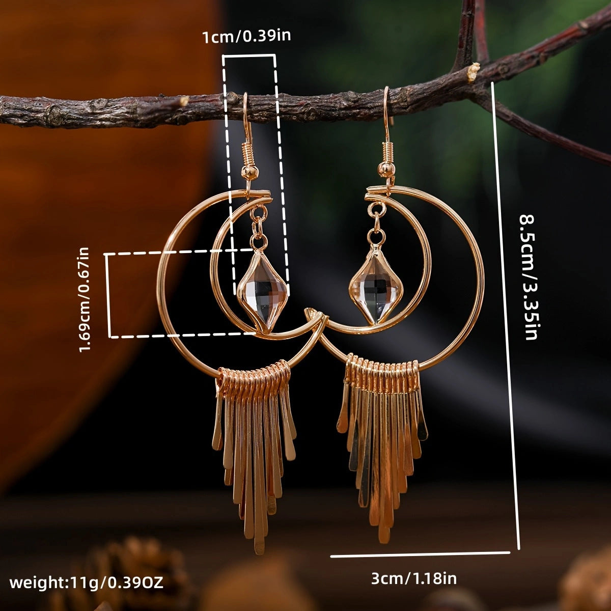 Moon crystal pendant earrings for women