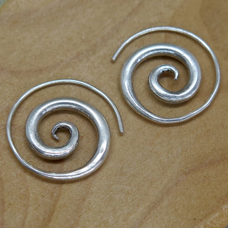 Handmade 925 silver spiral vintage women's earrings