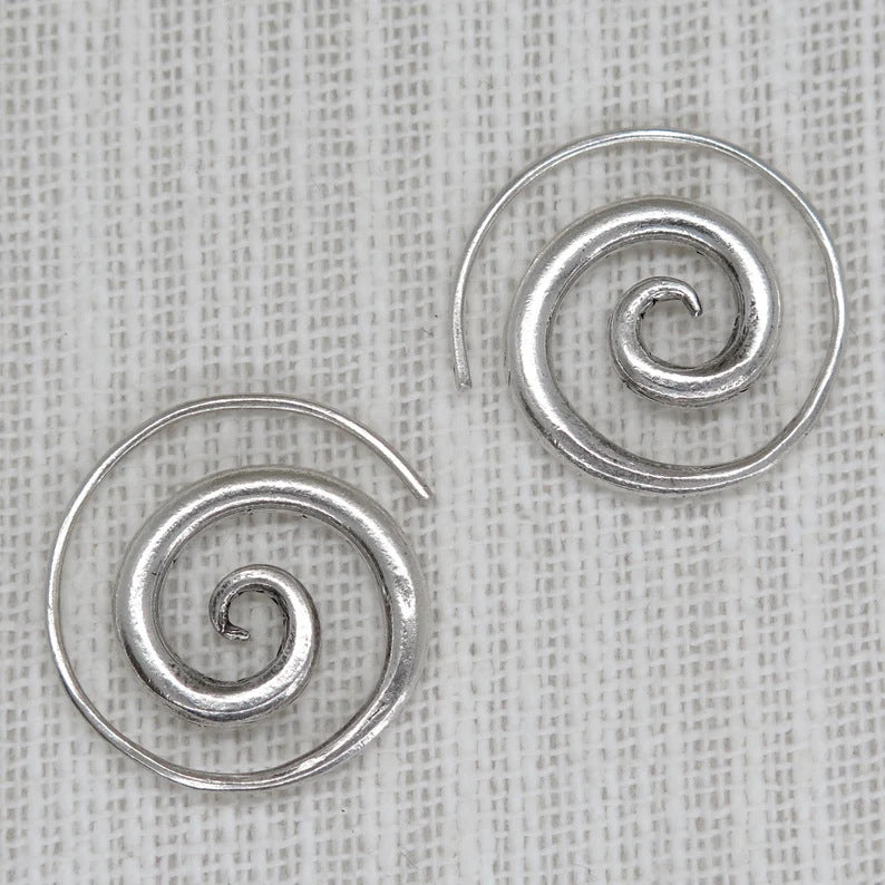 Handmade 925 silver spiral vintage women's earrings