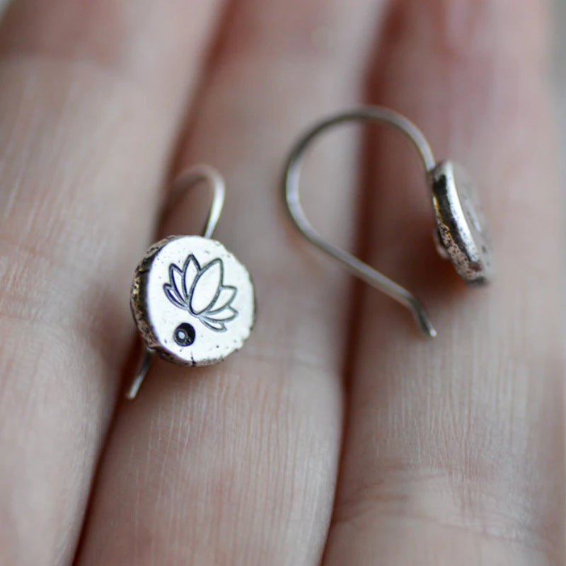 925 silver carved lotus earrings for women gift