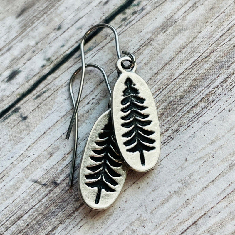 Handmade 925 Silver Carved Tree Women's Earrings