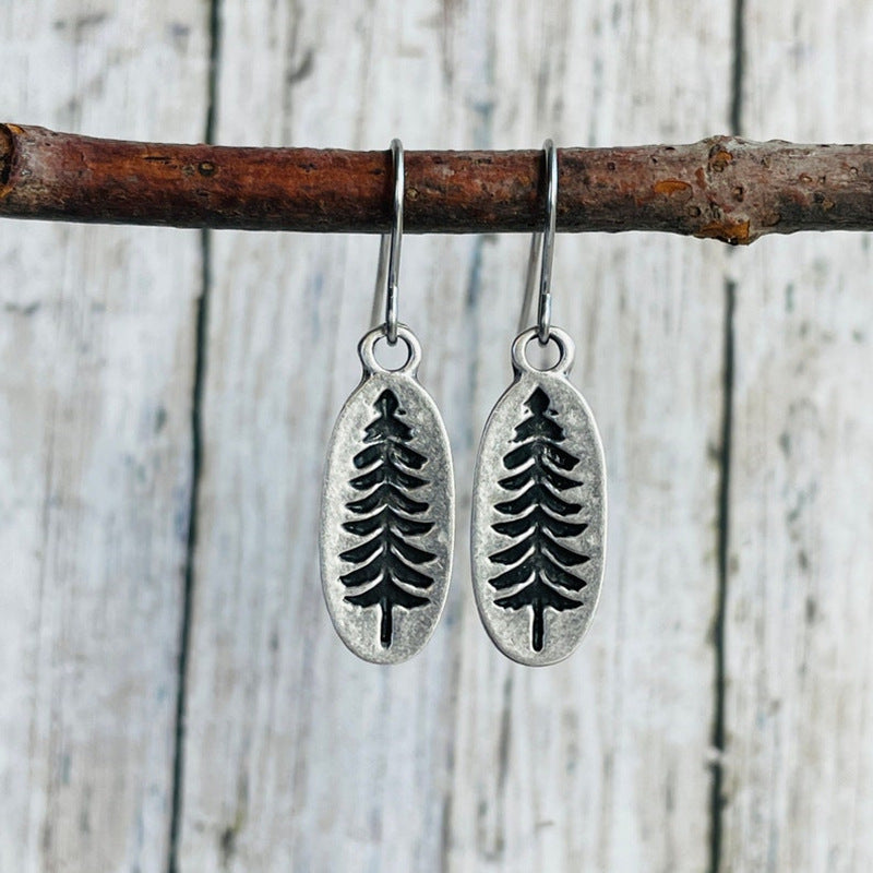 Handmade 925 Silver Carved Tree Women's Earrings