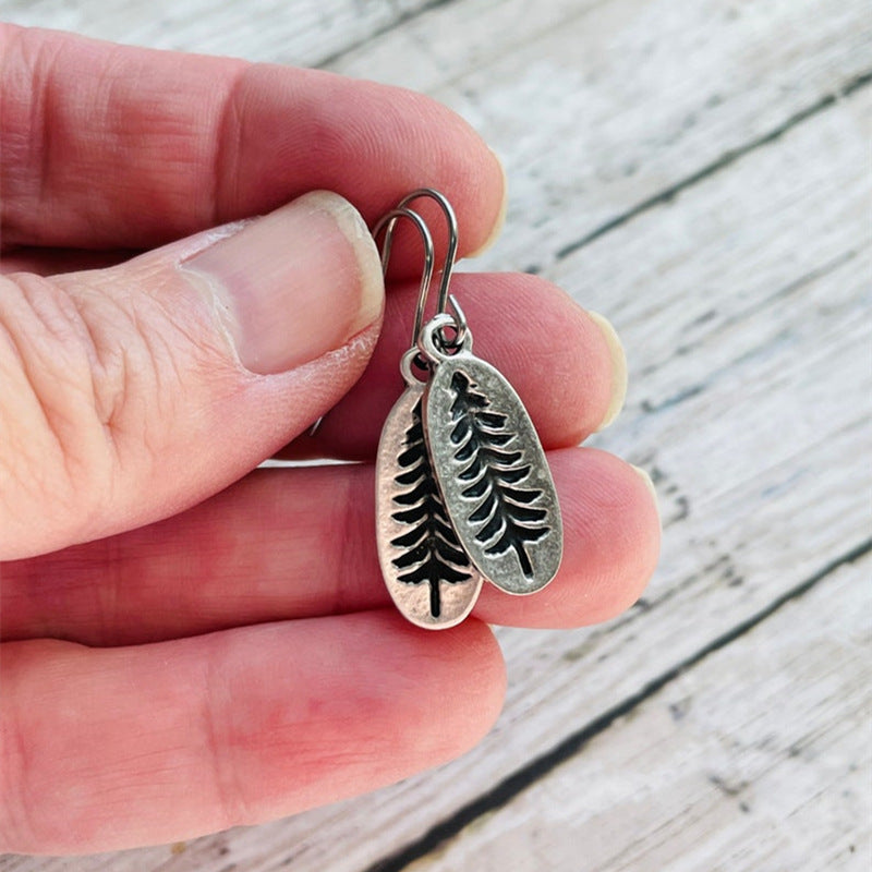 Handmade 925 Silver Carved Tree Women's Earrings