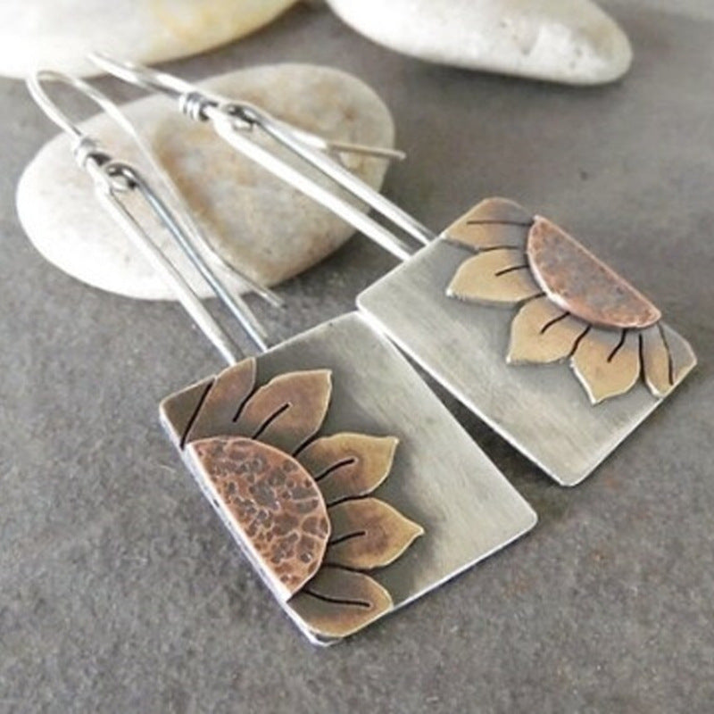 925 silver distressed engraved sunflower earrings for women gift