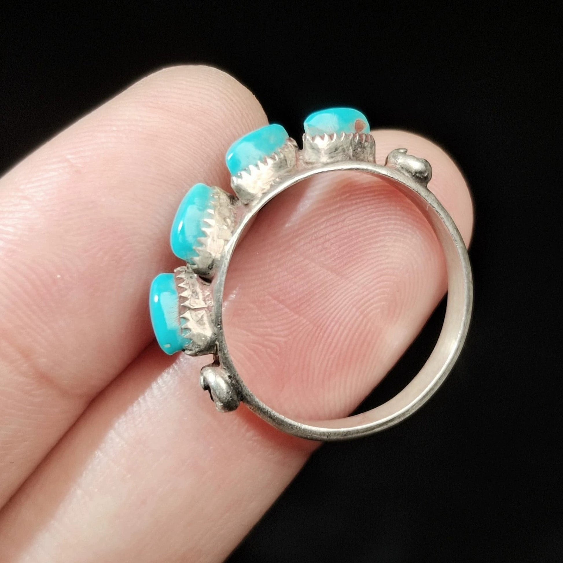 Vintage Triple Turquoise Sterling Silver Ring – Southwestern Handmade Stackable Band