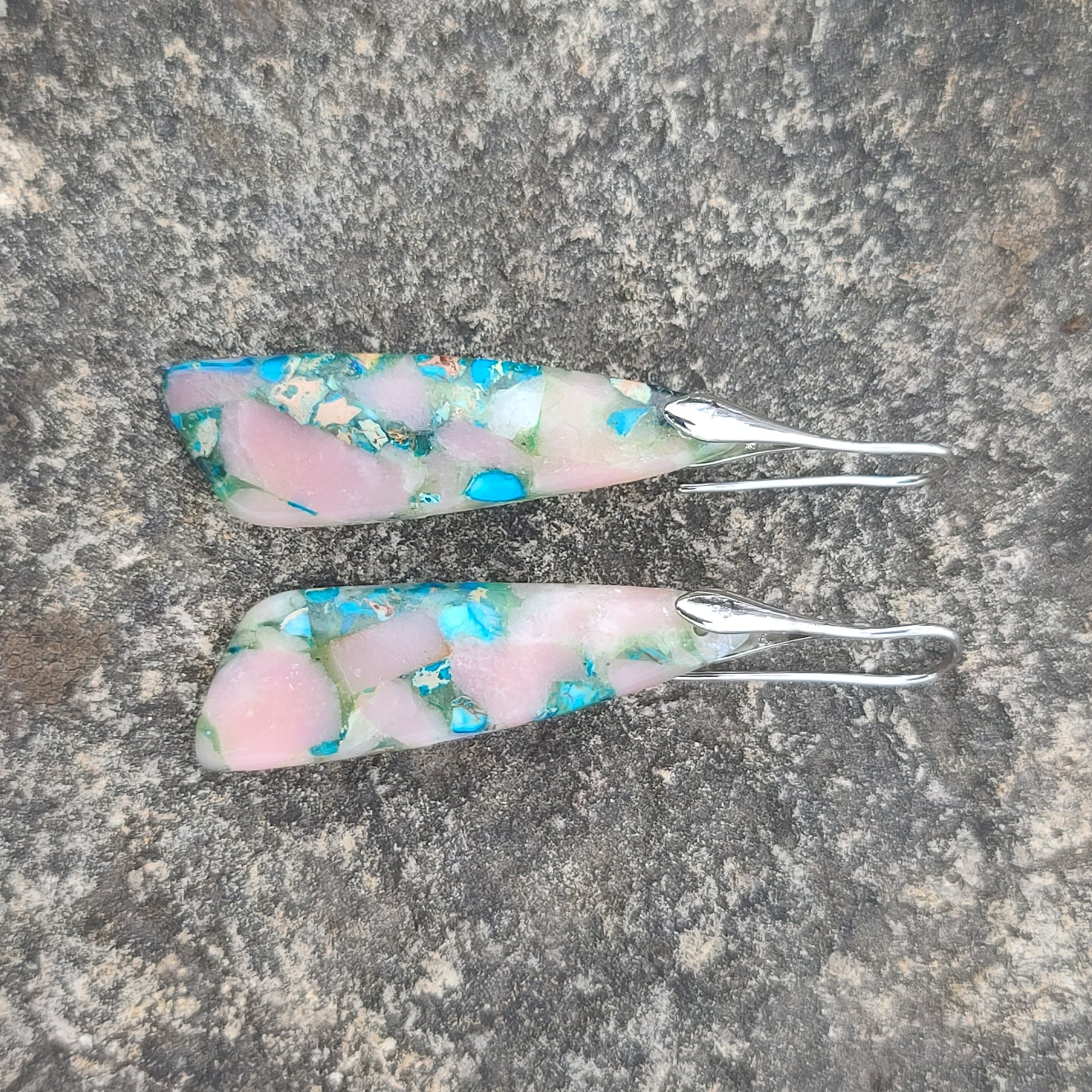 Handcrafted Pink & Turquoise Stone Resin Dangle Earrings