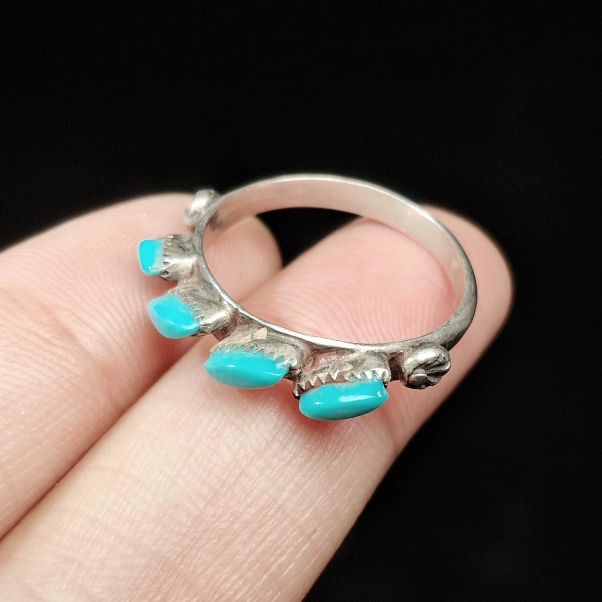 Vintage Triple Turquoise Sterling Silver Ring – Southwestern Handmade Stackable Band