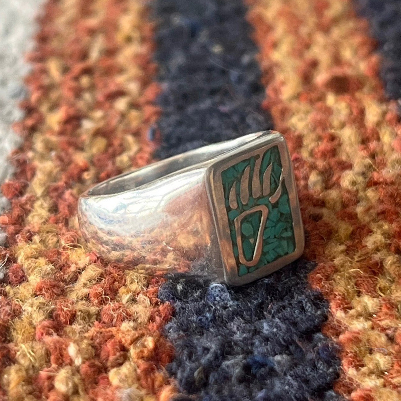 Sterling Silver Bear Paw Ring with Turquoise Inlay
