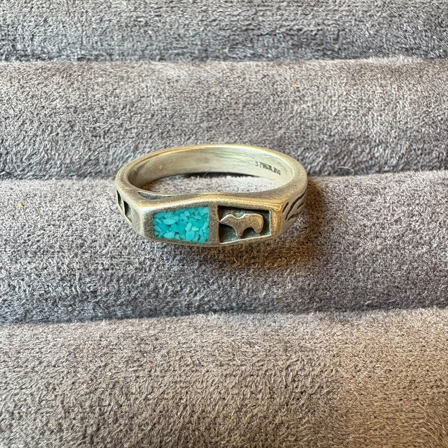 Sterling Silver Turquoise Inlay Ring – Southwestern Minimalist Design with Bird Motif