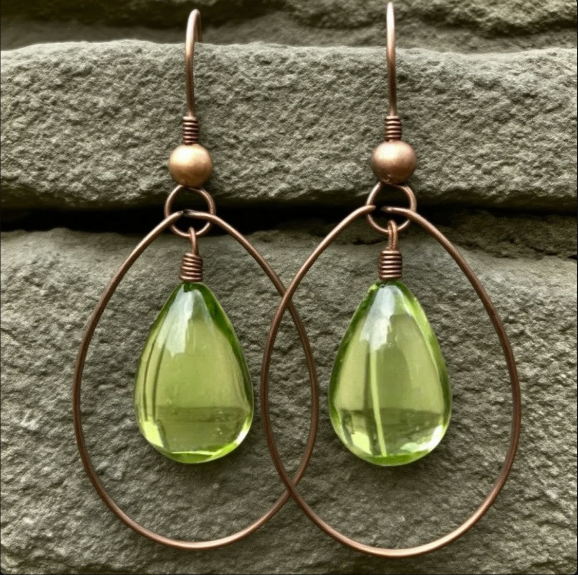 Olive Green Handmade Teardrop Earrings