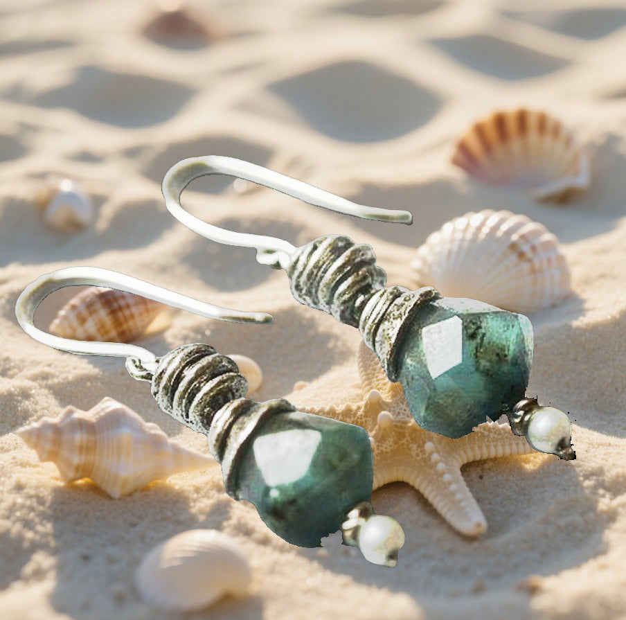 Green Aventurine and Pearl Drop Earrings