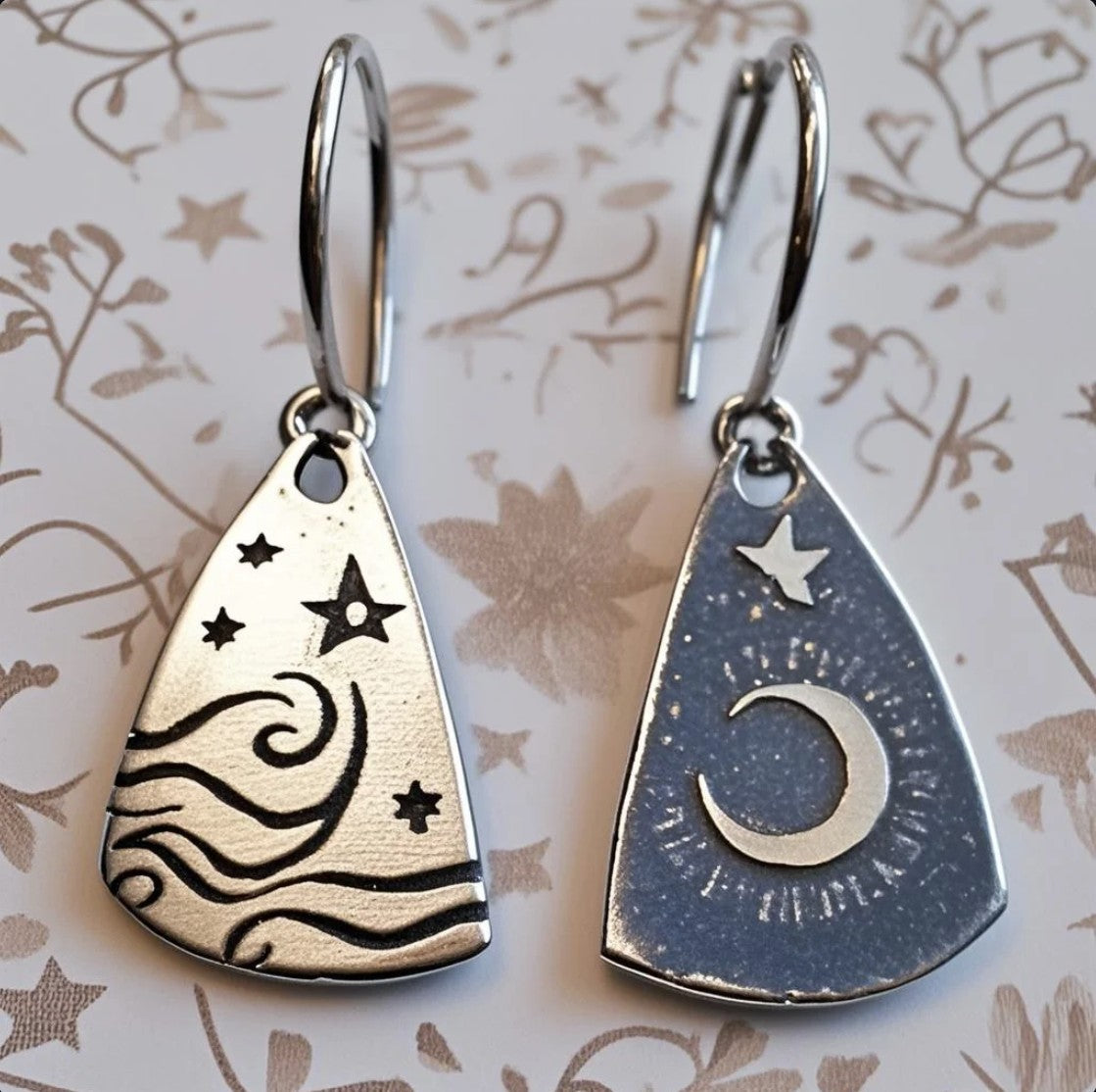 Celestial Moon & Stars Earrings – Handcrafted Silver Night Sky Dangles