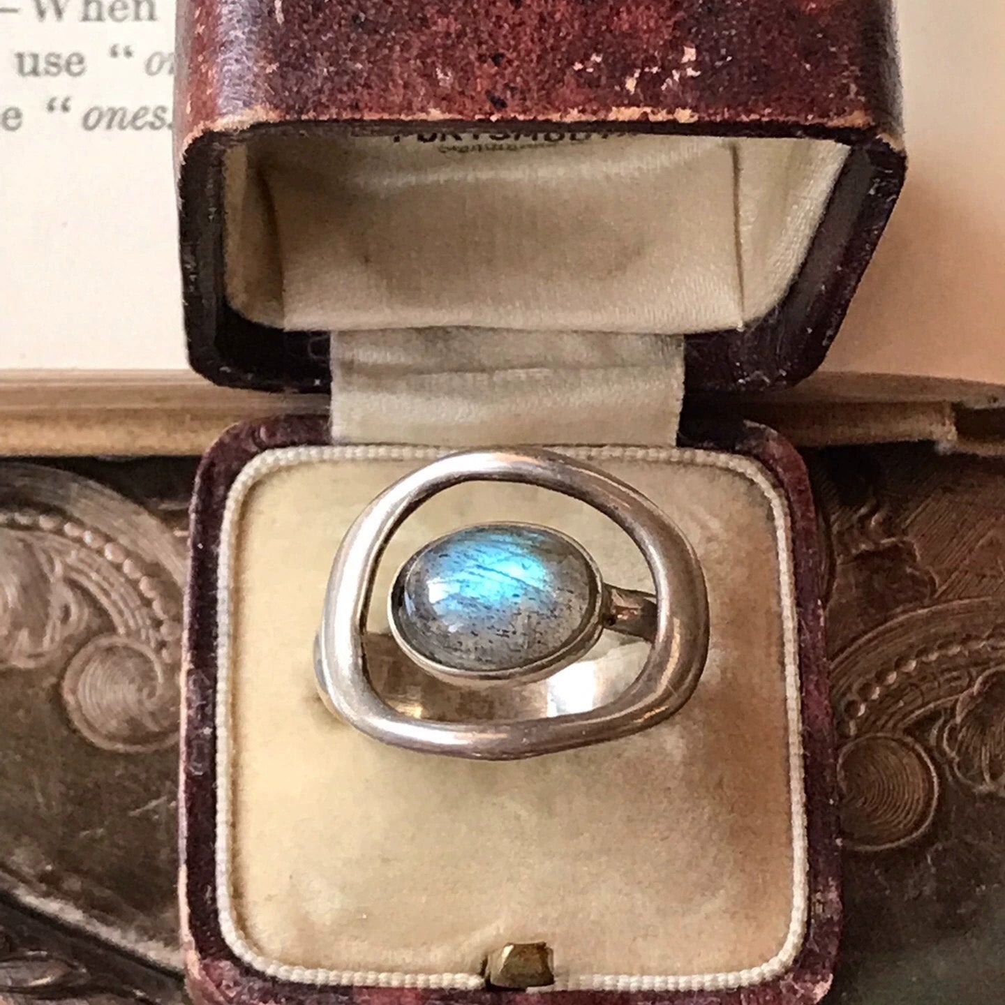 Modern Labradorite Triangle Ring – Sculptural Sterling Silver Open Frame Design