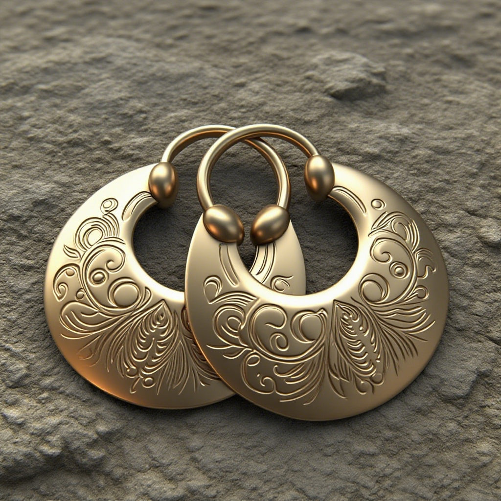 Boho Vintage Gold Engraved Hoop Earrings – Ethnic Statement Jewelry for Women