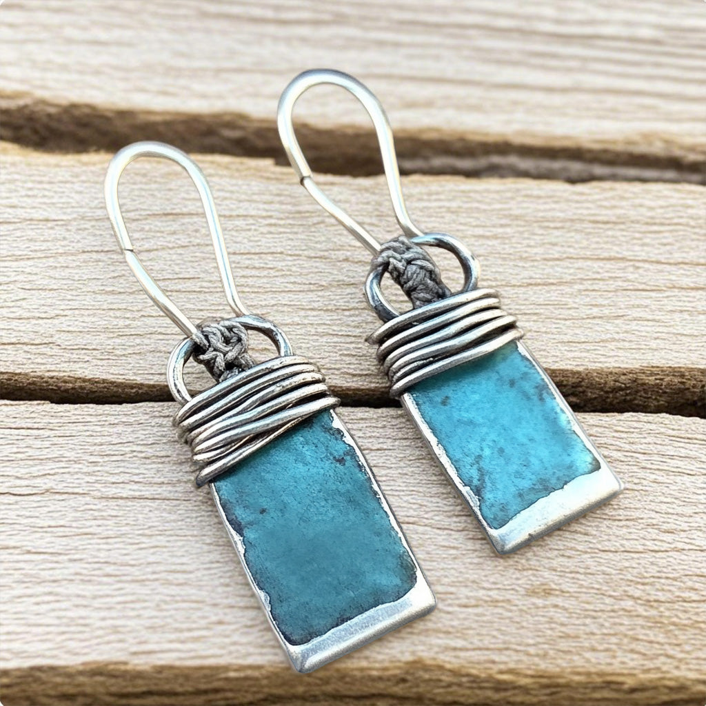 Rustic Turquoise Rectangle Earrings
